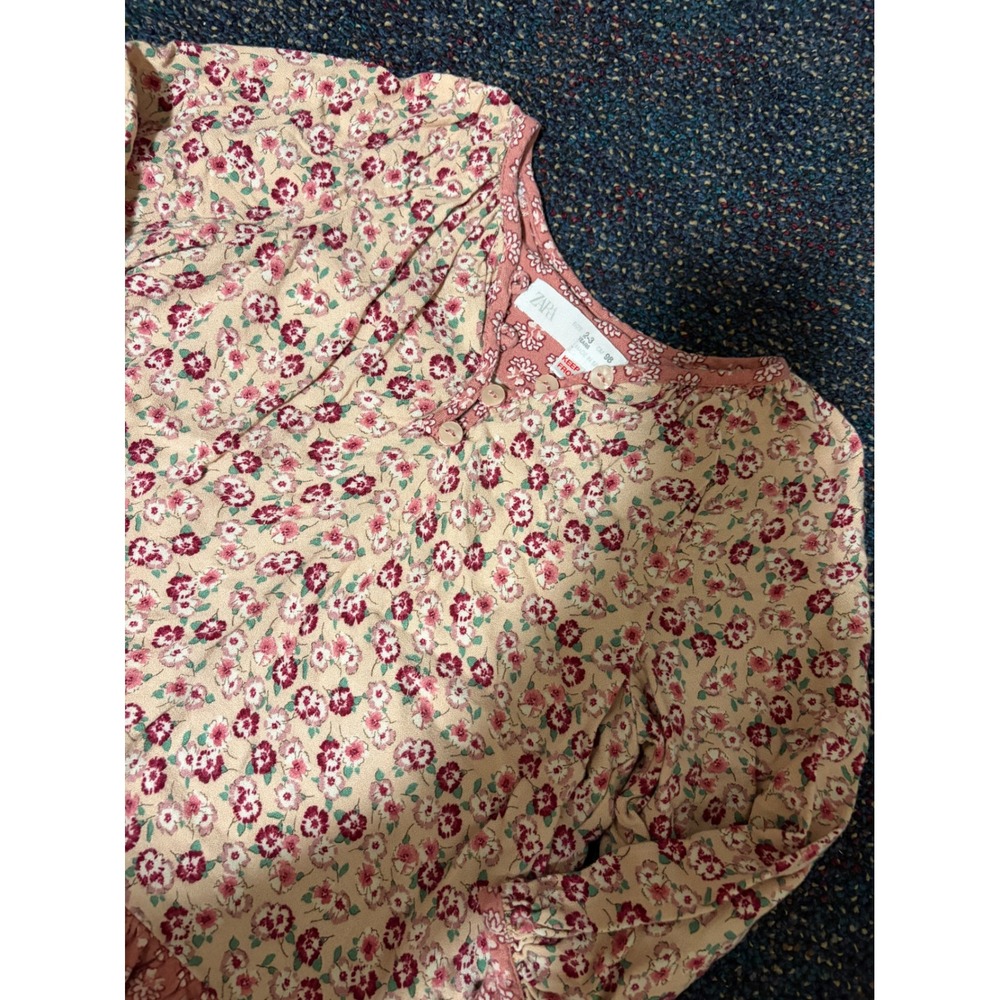 Zara Kids Floral Peplum Tunic Top Pink Cream Ditsy Print Long Sleeve Size 2-3Y